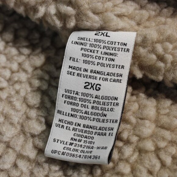 Wrangler Canvas Sherpa Lined Barn Chore Work Jacket Mens 2XL Olive Double Elbow - Picture 5 of 16